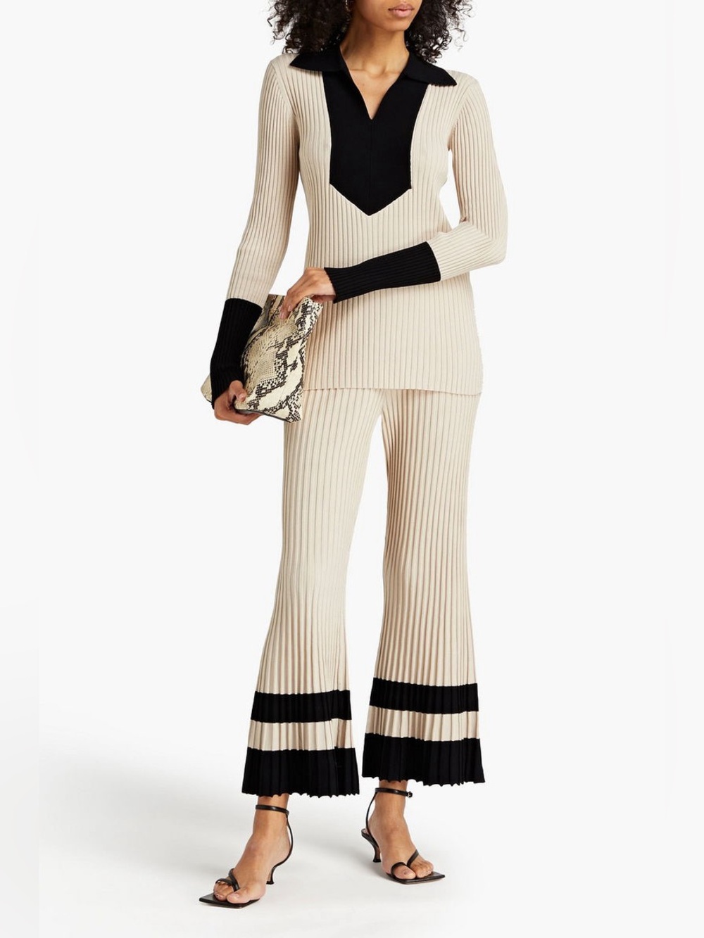 By Marlene Birger Women’s Aneta Two-Tone Rib EcoVero-Blend Polo Sweater Medium